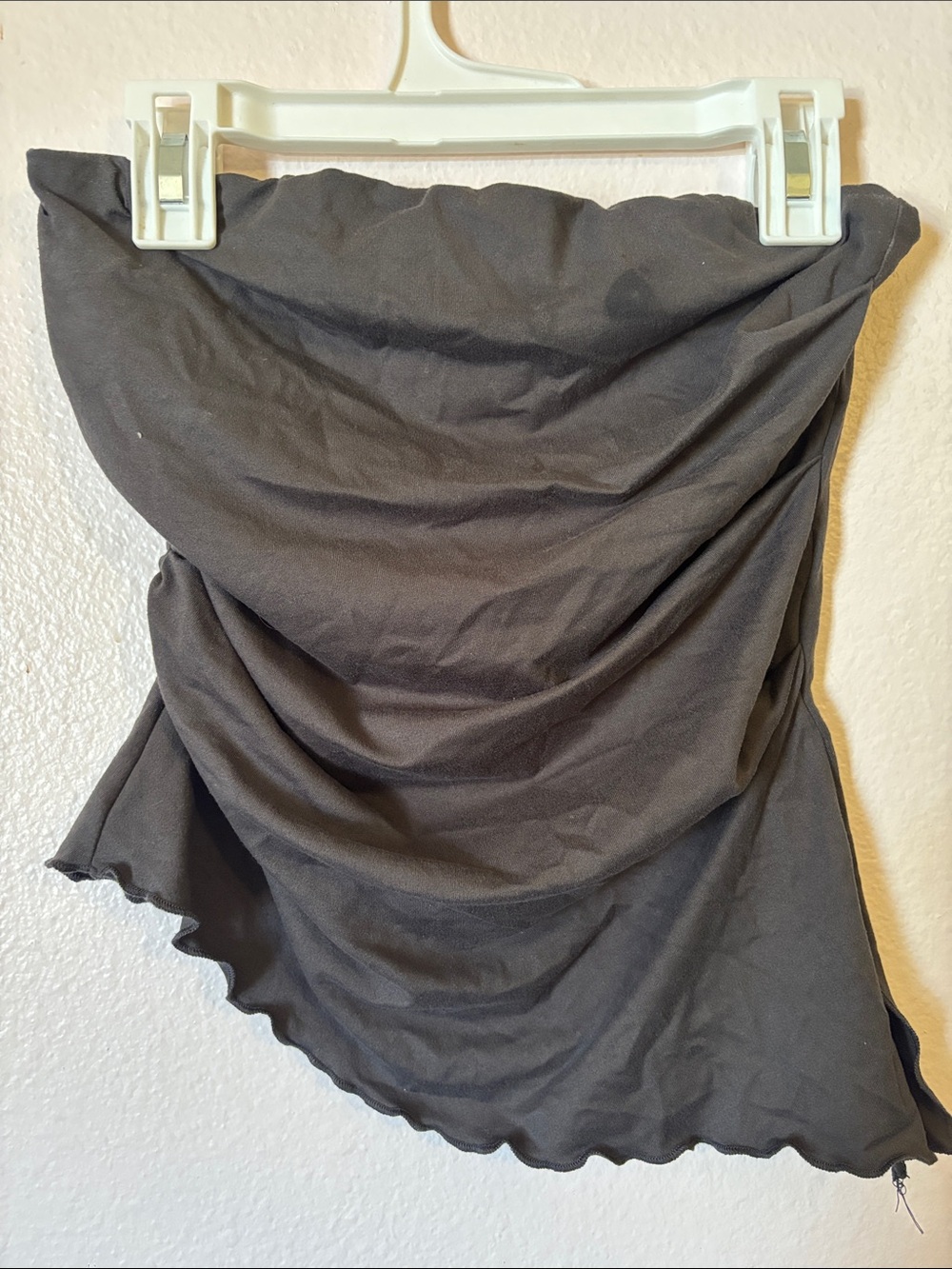 Women’s Gray Ruched Asymmetric Strapless Top, Size XS